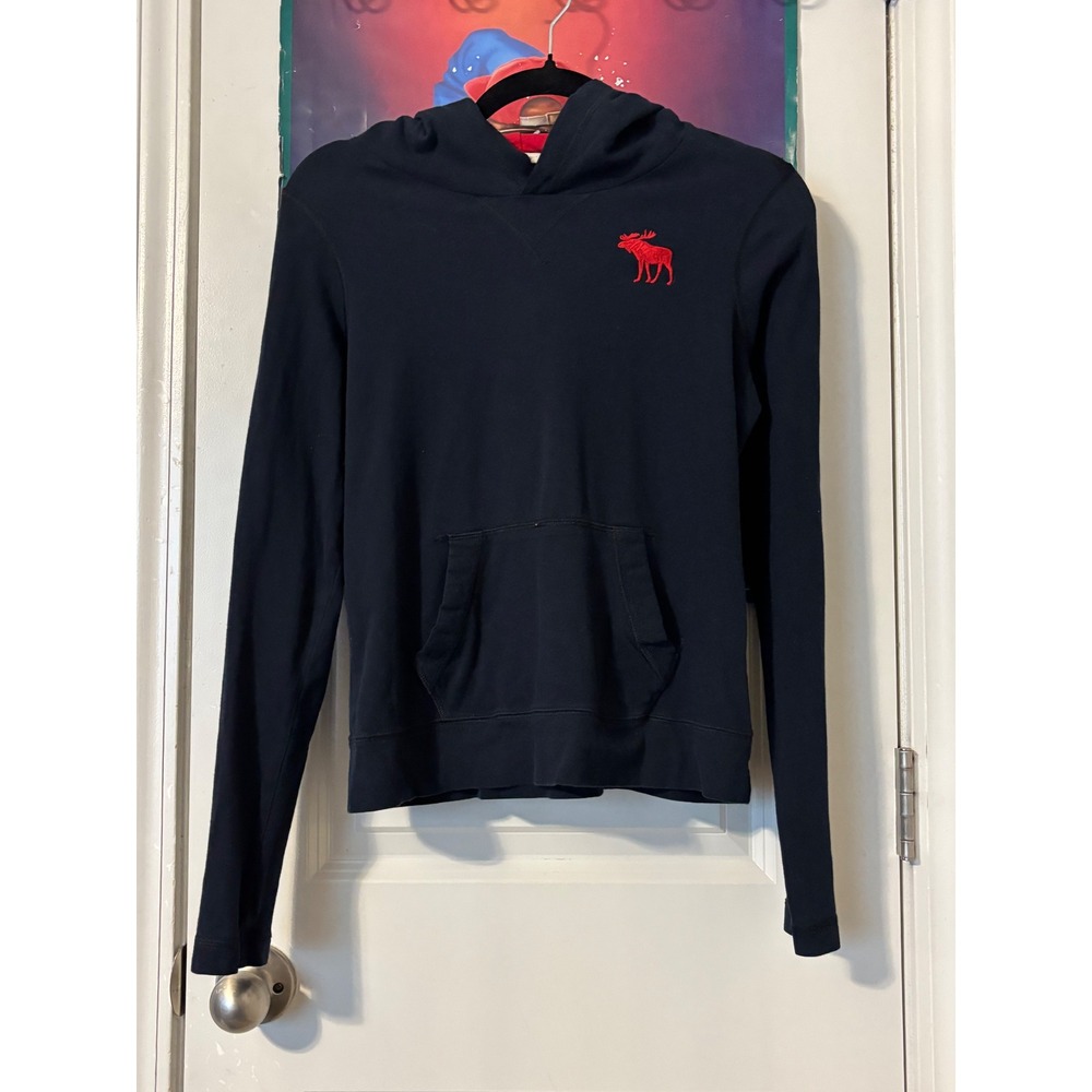 Abercrombie Kids Muscle Fit Hoodie Navy Blue Red Moose y2k XL Pullover